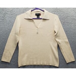 Sandra King Polo Sweater Womens Small Brown Silk Ribbed Knit Collared Popover
